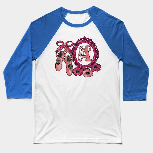 Pink floral ballerina Monogram art A Baseball T-Shirt by artbyomega